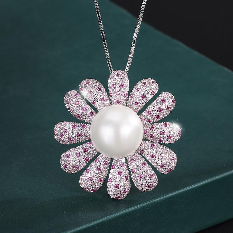 

Ювелирные изделия Медное основание с золотым покрытием Инкрустированные белые пресноводные жемчужины Преувеличенный большой кольцо-подвеска в виде цветка 14 мм