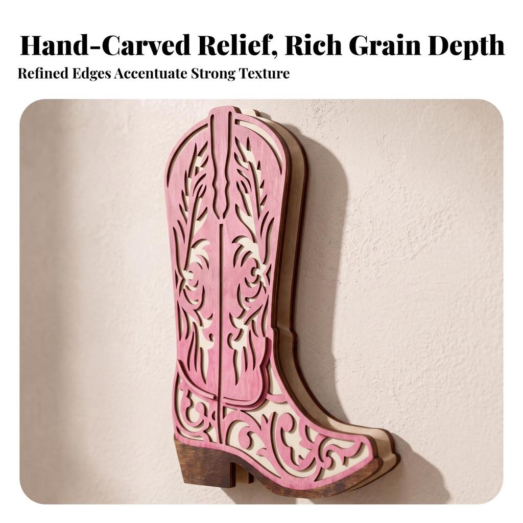 Rustic Wooden Boot Vase with Hanging Hook Vintage-Inspired Cowboy