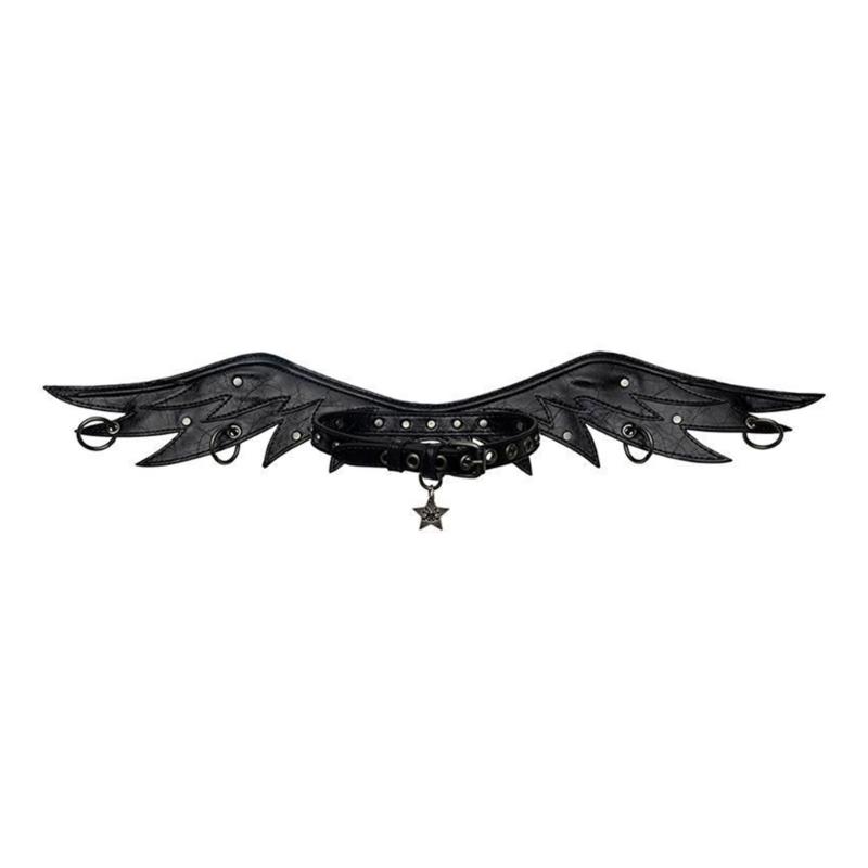 Stylový PU choker náhrdelník s decentním andělským křídlem Lehký hypoalergenní doplněk pro ležérní oblečení