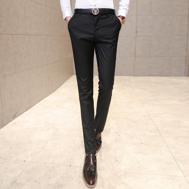 Men 'S Clothing Suit Trousers /High -Grade Pure Color Slim Fit Business /Leisure Thin Leg Pants 