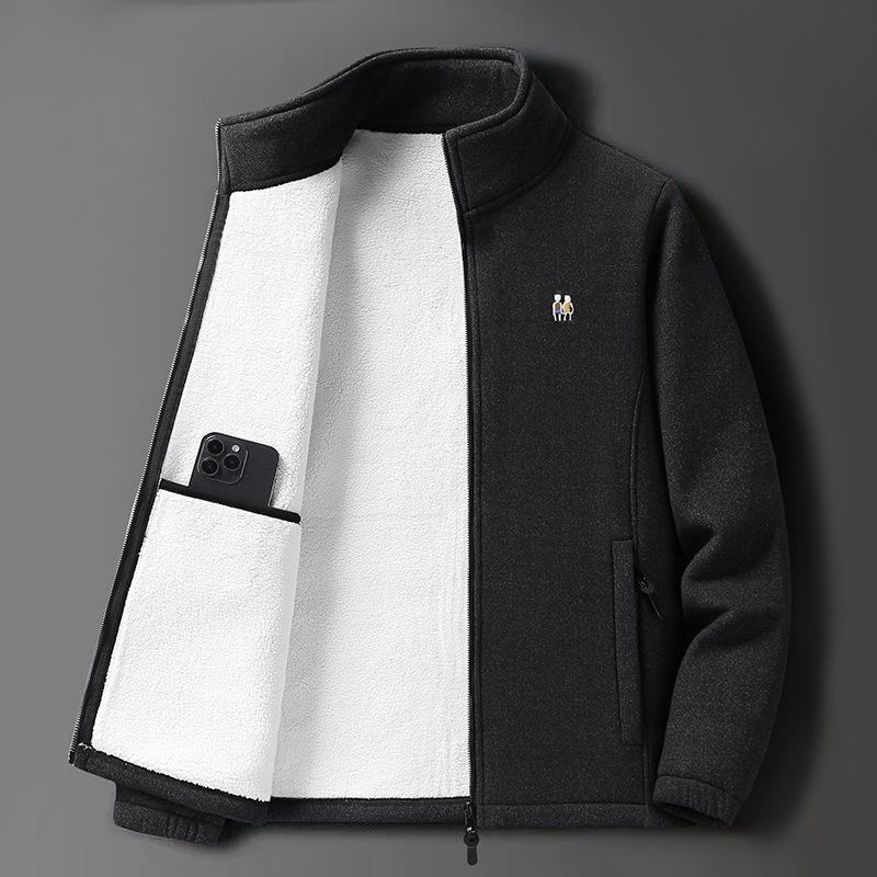 Men's Lambswool Fleece Jacket - Autumn/Winter Velvet Lined, Thick Warm Outerwear for Middle-Aged & Elderly.