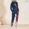 Women Plus Size V Neck Long Sleeve Scrub Set Modern Geometric Line Triangle Abstract Print Nurse Uniform Set