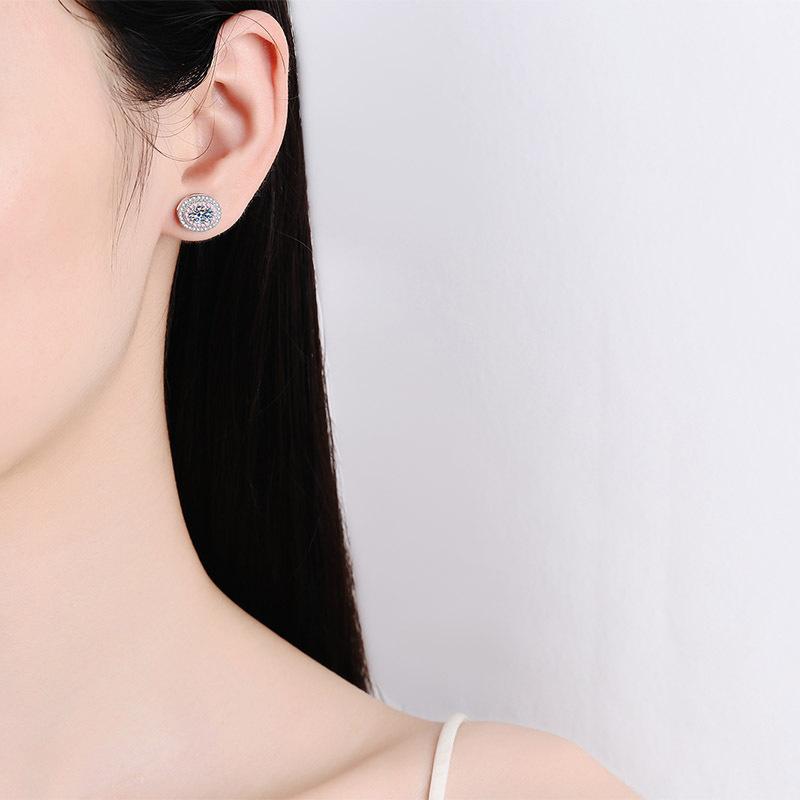High-quality S925 sterling silver earrings, one-carat moissanite earrings, micro-paved pink zircon earrings, sweet and girly