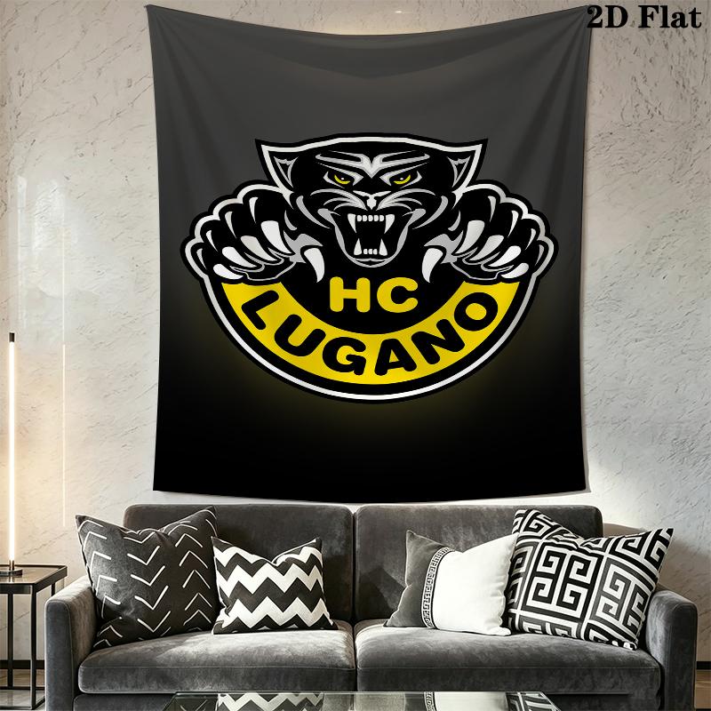 Hockey Club Lugano Wall Tapestry Aesthetic Wall Hanging Printed Fabric Blanket Decorative Tapestries for Bedroom Living Room Home Decor