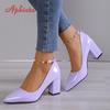 Fashion Aphixta Hot Sale Pumps Women Shoes Luxury Pearl Crystals Chain Buckle Strap 7cm Chunky Heel Parent-child Students Big Size 30-46