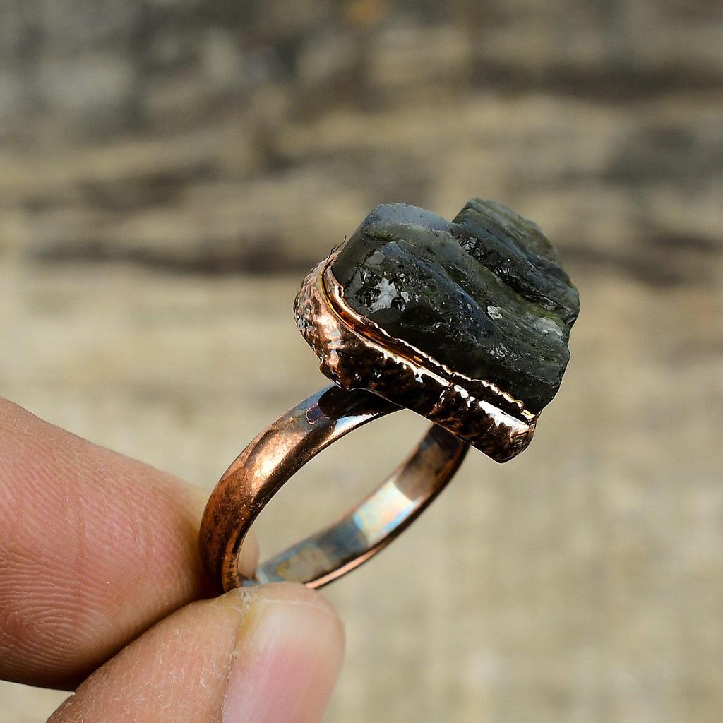 Labradorit Rå Ring Elektroformad Kopparring Justerbar Ring Handgjorda Kopparsmycken Unik Ädelstensring Elektroformade Smycken För Gåva