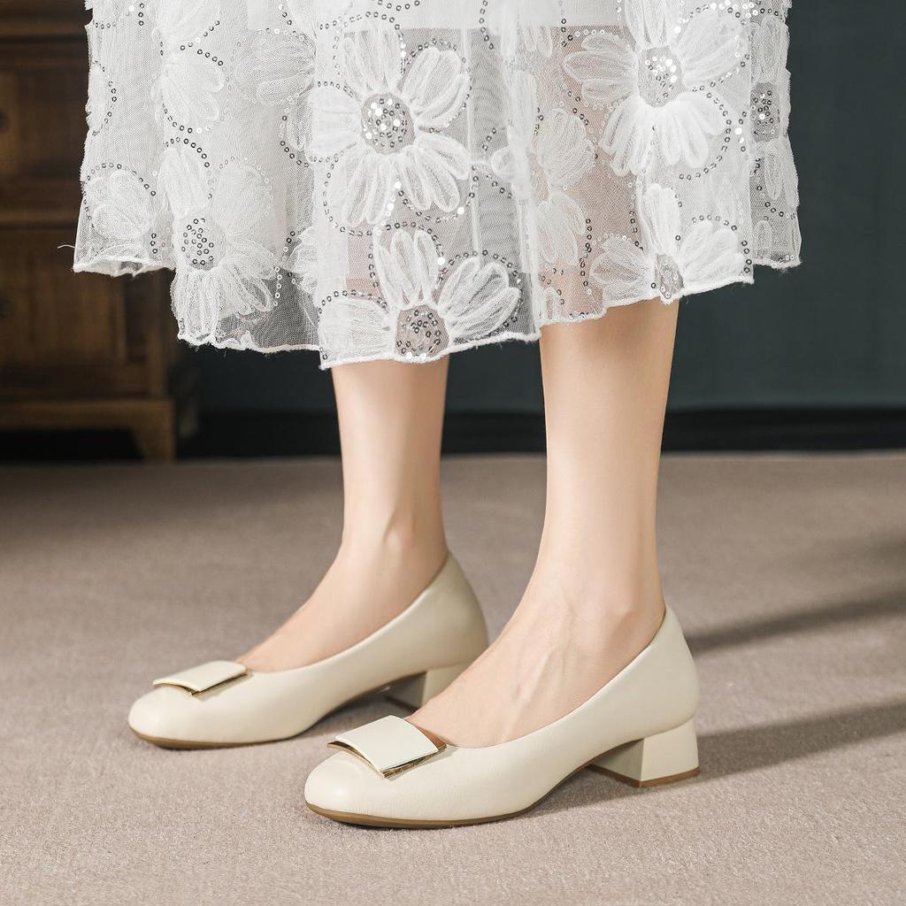 2026 Spring/Summer Women's Square Toe Soft Leather Chunky Heel Pumps - Professional Work Shoes with Soft Sole