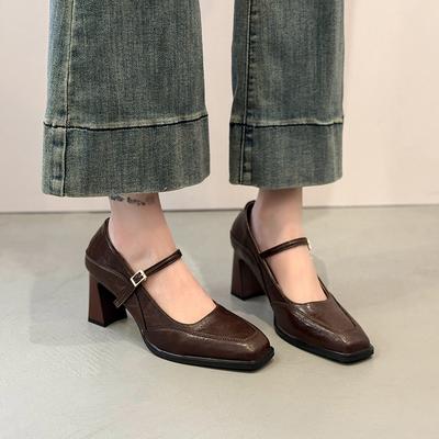 2025 Nuove Scarpe Singole Chunky Francesi Primavera Punta Quadrata Tacco Alto Mary Jane Scarpe da Donna Taglia 35-42 Scarpe alla Moda