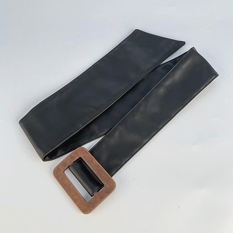 Women's Autumn and Winter Belt Wide Versatile Dress Skirt Decorative PU Waist Seal Simple and Fashionable Waist Belt High-end Feeling