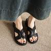 Krazing Pot Microfiber Thick Med Heels Peep Toe Shoes European Design Summer Size 43 Size 42 Platform Women Sandals