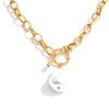 Yhpup Stainless Steel Baroque Imitation Pearls Pendant Necklace Bracelet Bangle Toggle-Clasps Fashion High Quality Chain Jewelry