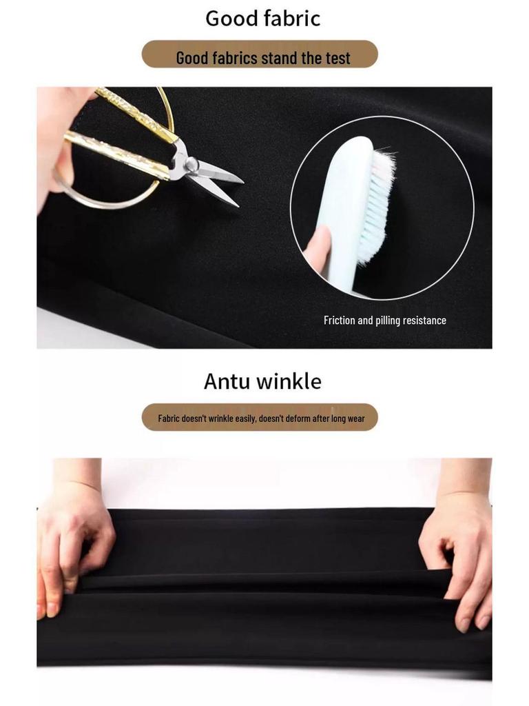 Women's Autumn/Winter 2025 Black Wide-Leg Straight Suit Pants with Fleece Lining