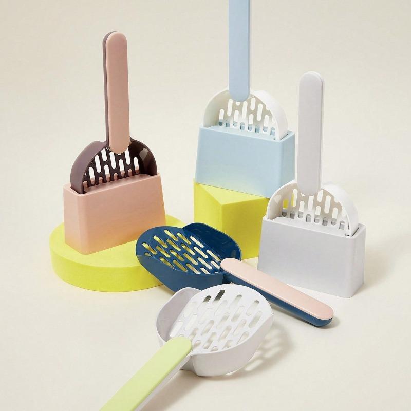 Cat Litter Scoop Set - Fine Mesh Filter Shovel with Matching Base, Pet Cleaning Tool for Efficient Litter Sifting Waste Removal
