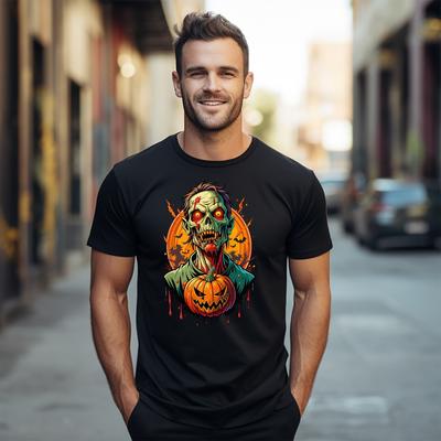 Halloween Terrifying Zombie Printed Tshirt Beware of The Pumpkin Zombie Funny Shirt Spooky Season Men Women Festival Costumes