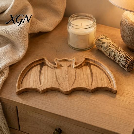 Rustic Tabletop Accessory Bat-Shaped Wooden Serving Tray, Halloween Theme Snack Dessert Platter, Kitchen Tray Decorative Storage Plate for Jewelry And