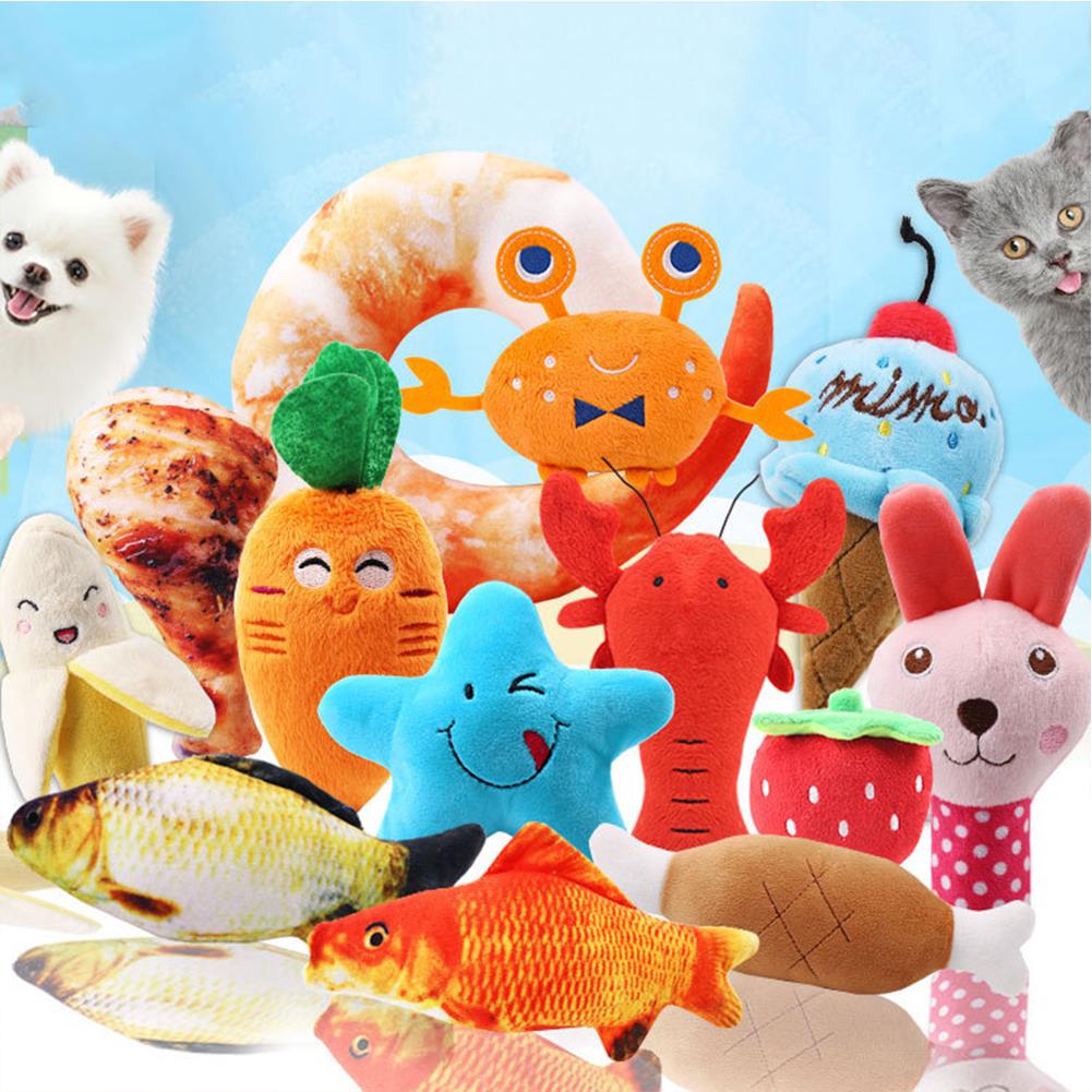 Stress Relief Pet  Plush  Toy Colorful Cartoon Fruit Animal Shape Bite-resistant Sounding Doll Molar Teeth Cleaning Props For Cats Dogs