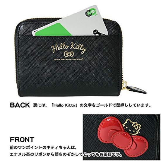 Hello Kitty Women's Bifold Wallet with Genuine Leather Ribbon, 12161 (Black)