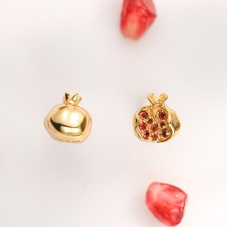 

Серьги-пусеты из стерлингового серебра 925 пробы с позолотой и бриллиантами в форме граната - Роскошный и модный женский аксессуар 925 Silver