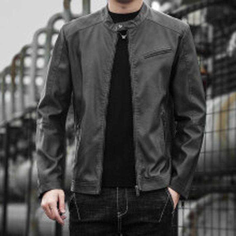 New Top Leather Jacket PU Leather Coat Soft Leather Men's Autumn and Winter Light Business Casual Standing Collar Simple and Versatile Men's