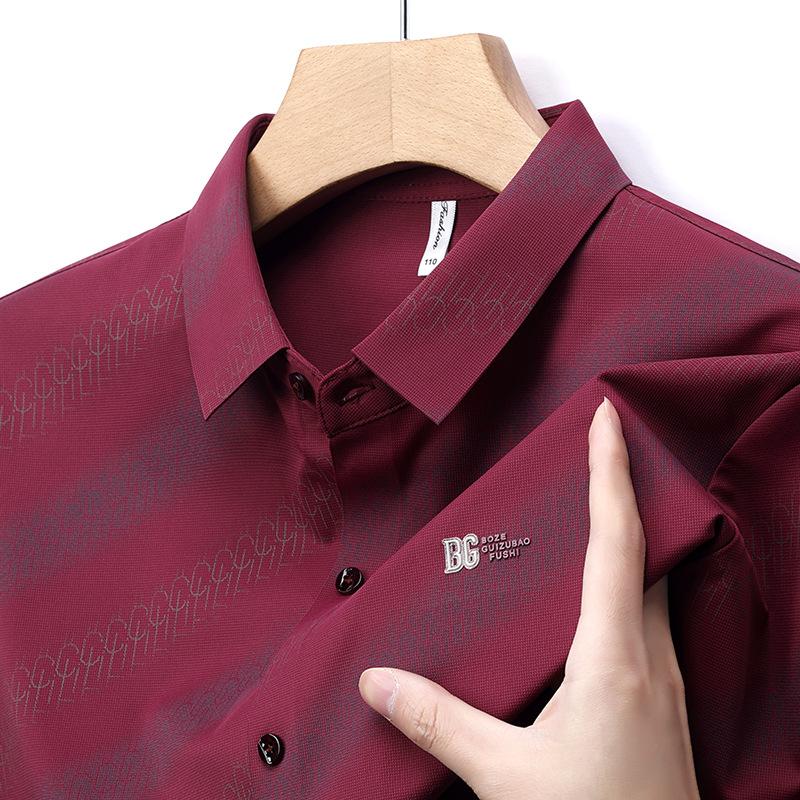 Wrinkle-Resistant Ice Short Sleeve Men s Summer Striped Casual M