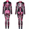 Women Halloween Party Costume Turtleneck Skull Print Long Sleeve Jumpsuit Outfit Scary Skeleton Bodysuit for Adults