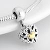 Voguish Stylish  Sterling Color Dramatic White Enamel Heart Golden Beads Fit Original Charm Wrist Bracelet Jewelry MakingFashion Charm