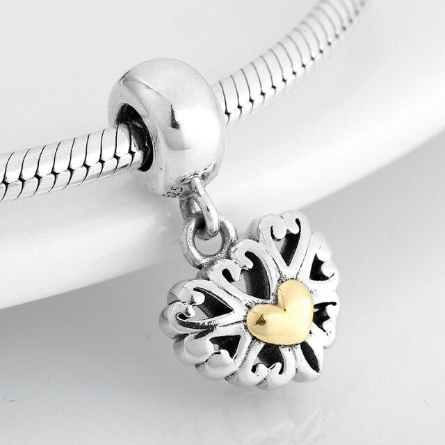 Voguish Stylish Sterling Color Dramatic White Enamel Heart Golden Beads Fit Original Charm Wrist Bracelet Jewelry MakingFashion Charm