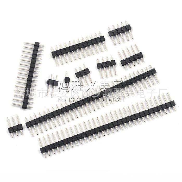 2.54mm Single Row Gold-Plated Copper Pin Header - Straight, 1*2 to 1*40 Pins