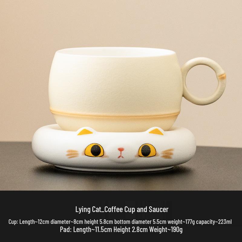 Cat-Themed Ceramic Coffee Mug & Saucer Set for Women