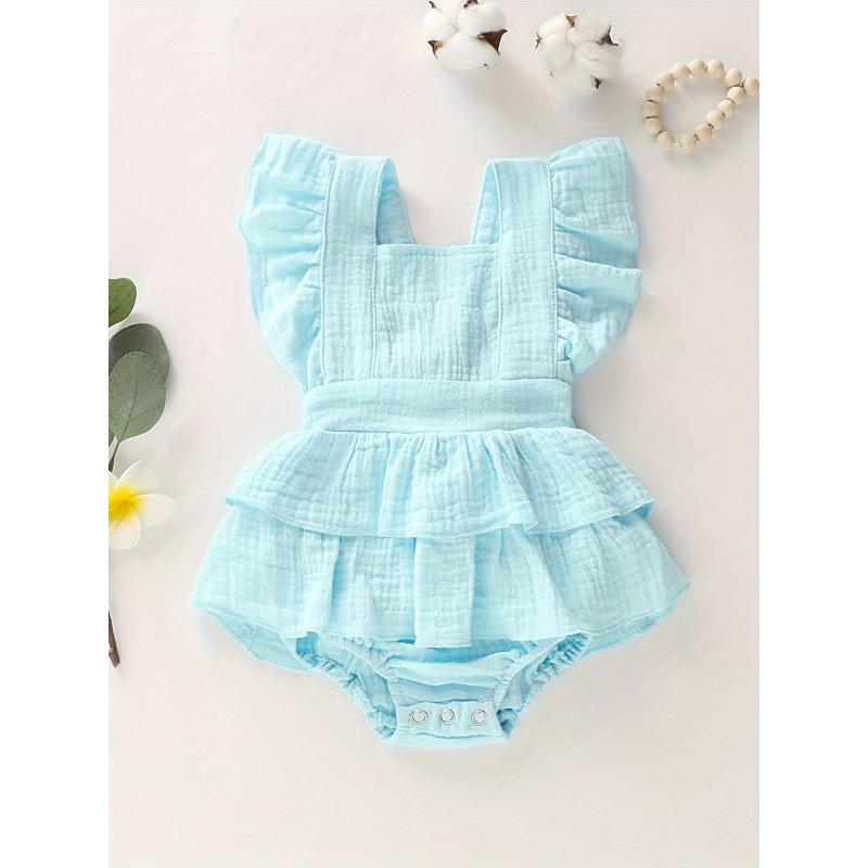 European & American Baby Ruffle Sleeveless Romper, Solid Color, Backless Design (2025 Edition)