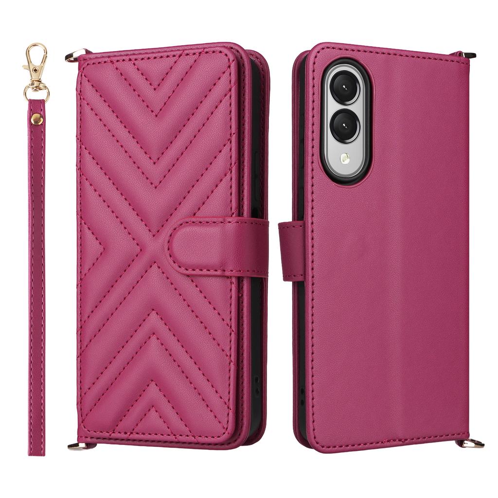For Samsung Galaxy S25 Edge Wallet Case with Shoulder/Wrist Strap Leather Phone Cover Stand