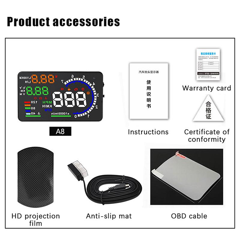 Viteză auto HUD vitezometru consum ulei temperatură apă Head Up Display tensiune baterie OBD parbriz proiector camion