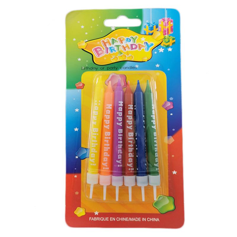 Macaron Color Printed Pattern Birthday Candle Creative Printing Letter Happybirthday Candle with Base