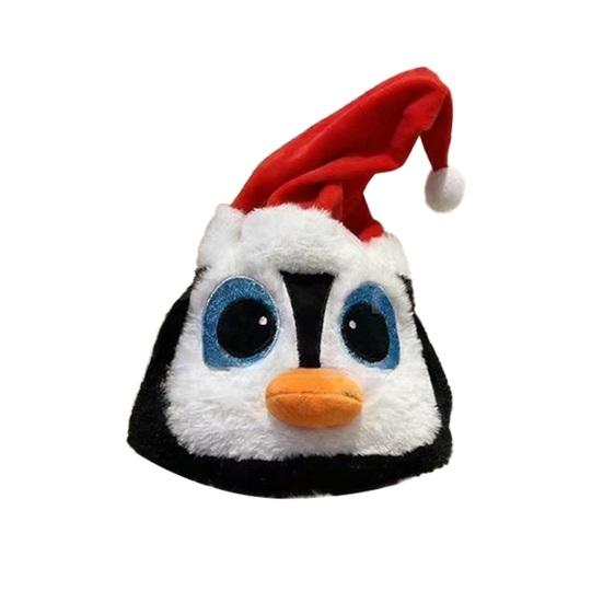 

Santa Hat Soft Plush Christmas Hat with Light Sound Show Elastic Band Christmas Hat Costume Accessory Holiday Party Gift Penguin