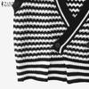 ZANZEA Women V Neck Sleeveless Stitching Striped Cropped Knitted Sweater Vest Waistcoat
