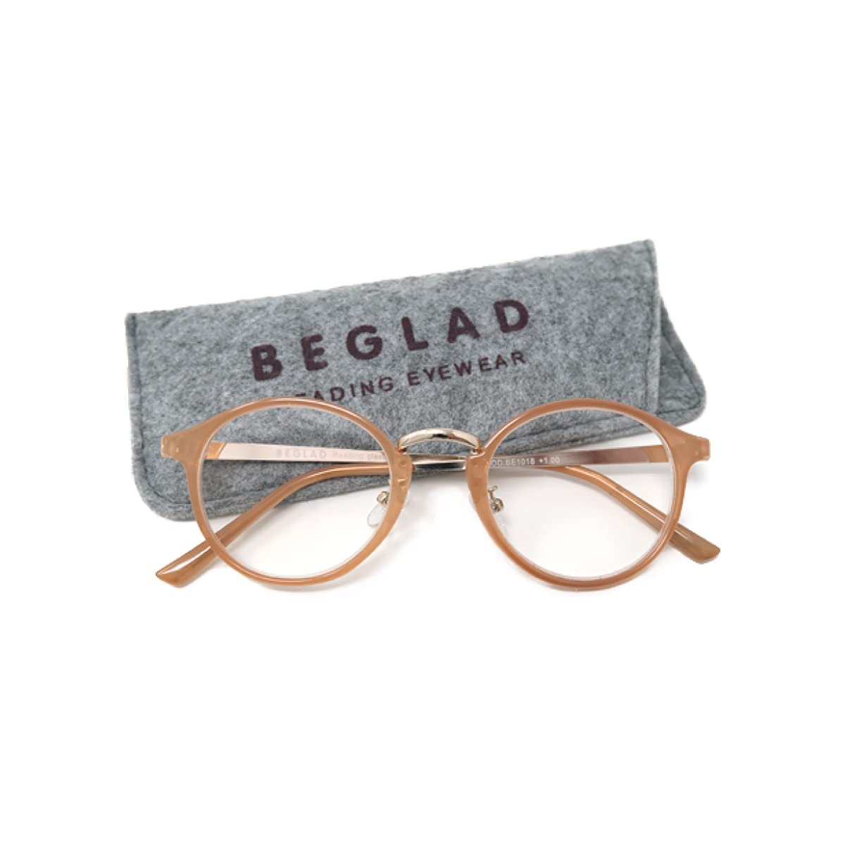 

[VIGRAD] Stylish reading glasses with case BE1018PK Trendy classic style Boston type 2 colors +1.0 to +2.5 Pink beige Power: +1.50