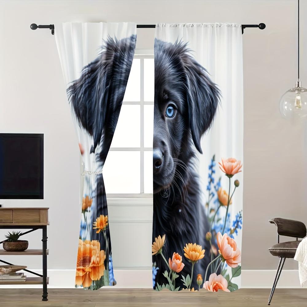 Dog Floral Print Curtains Polyester Fabric Suitable Bedroom Living Room Decoration Curtain Machine Washable Perfect For Sitting