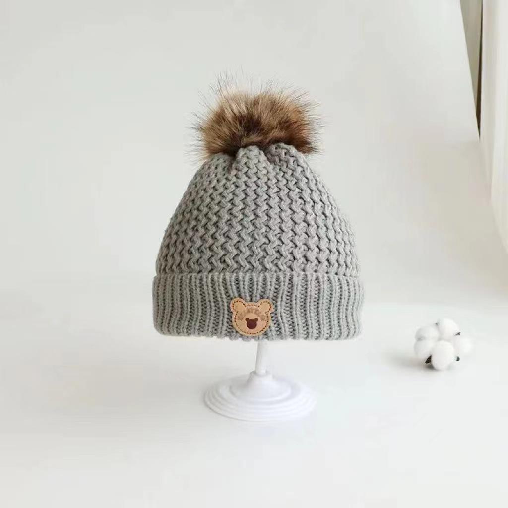 Autumn and Winter Children's Hats, Scarves and Gloves Three-piece Set, Winter Thermal Plush Men's and Women's Children's Bear Wool Hats