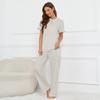 Womens V-Neck Button-Up Short Sleeve Pajama Set With Drawstring Pants Comfortable Lounge Wear