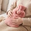 Pompom Drawstring Hot Water Bag 2L Bottle with Plush Cover, Lightweight Bag, Winter Warm for Hands, Feet, Stomach Cold Compress Pouch