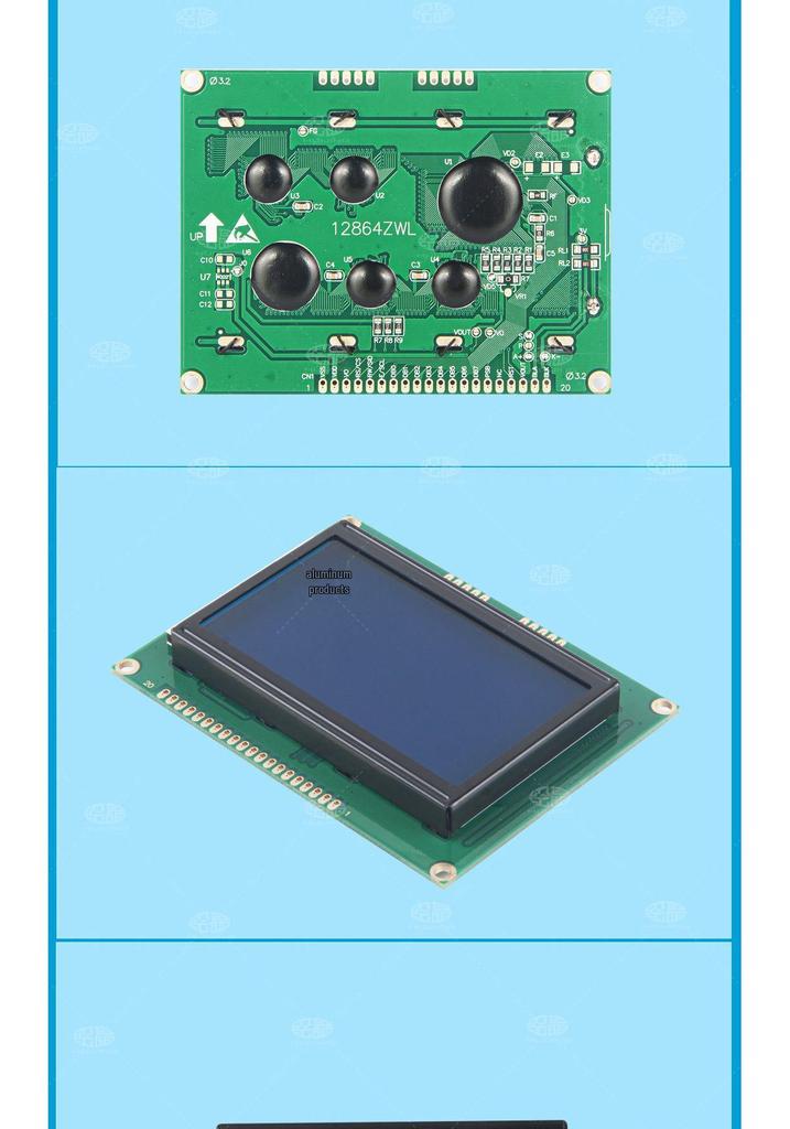 2.9-inch LCD Display Module, Blue/White, Serial & Parallel, 128x64 Dot Matrix Character Screen with Font Library
