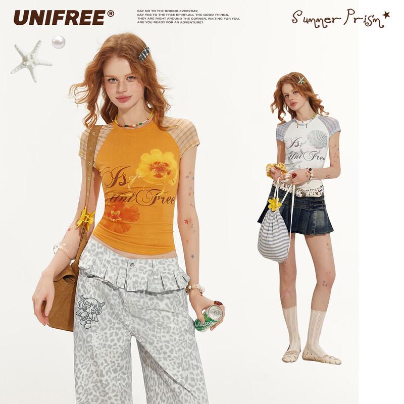 

UNIFREE Sweet Printed Patchwork Slim Fit Round Neck T-Shirt L