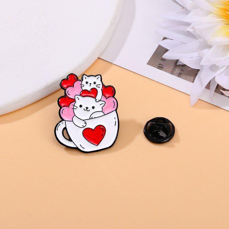 Cute Kitten Anime Pattern Brooch Cartoon Enamel Needle Love Couple Clothing Backpack Accessories