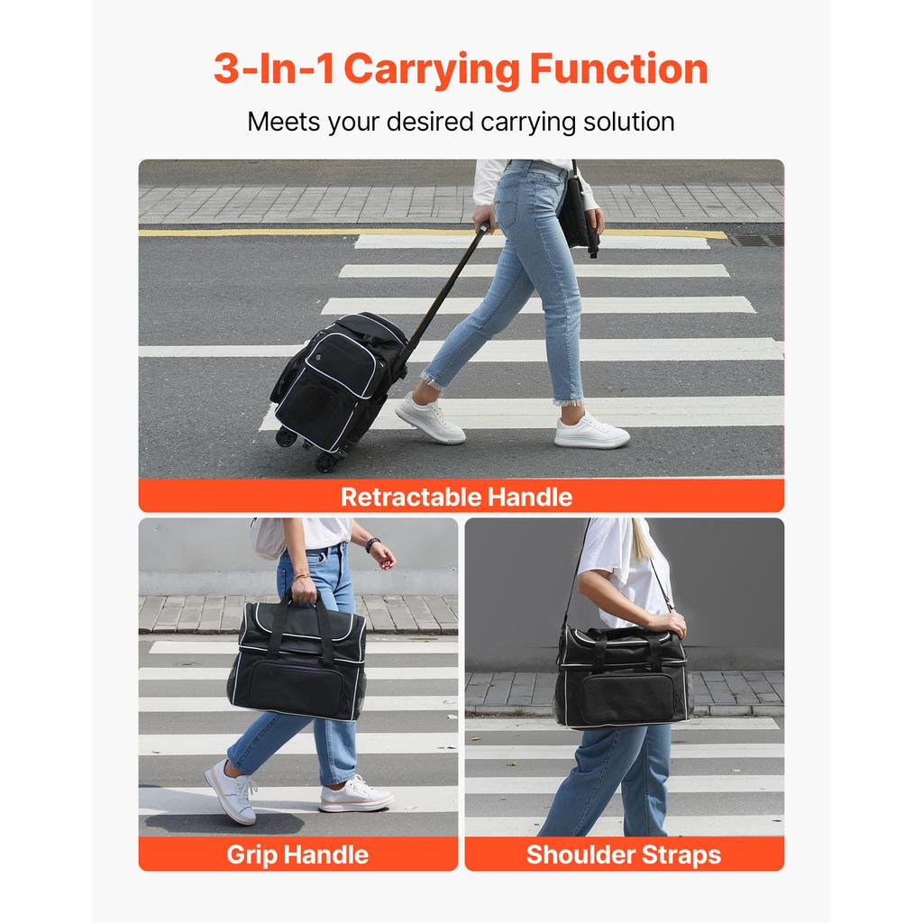 SucceBuy Bowlingkugel Tasche 2 Bälle Vier Rollen Bowling Tasche Mit Separatem Fach für Schuhe Ausziehbarer Griff Erweitert
