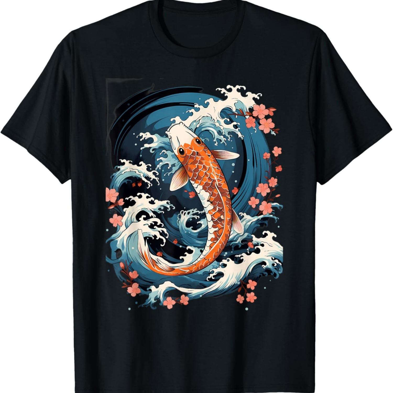 Koi Carp Ying Yang Nishikigoi Fish Cherry Blossom T-Shirt(58) S чёрный