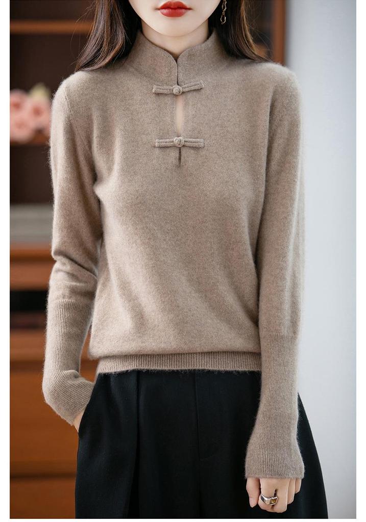 Women's Chinese Knot Button Red Wool Sweater - Autumn/Winter 2025 Collection, Loose Fit, Long Sleeve Knitted Top