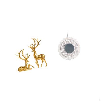 Boho Deer Mirror Decorative Sculptures Resin Figurines Hanging Wall Decor for Living Room Apartment