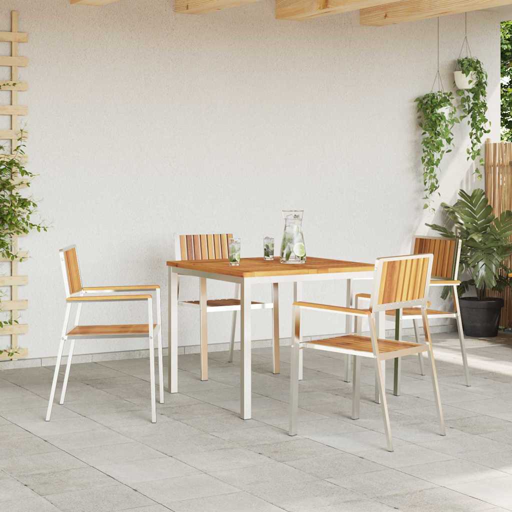 Outdoor Dining Set 5 Pcs Solid Acacia Wood and Stainless Steel