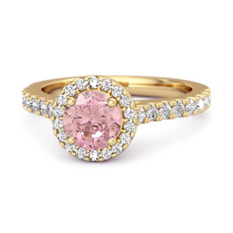 

Pink CZ Round Halo Accents Women Wedding Ring - 925 Sterling Silver Gold Vermeil 12 жовтий/золотий