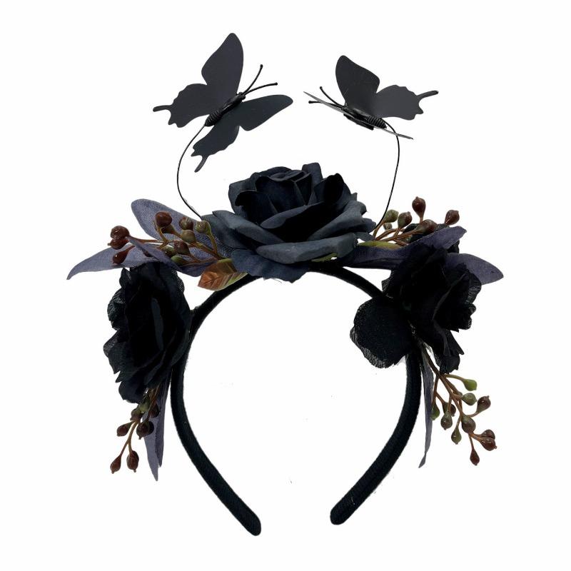 

New butterfly simulation flower headband Ghost Festival Day of the Dead party party stage play dress up headgear чёрный